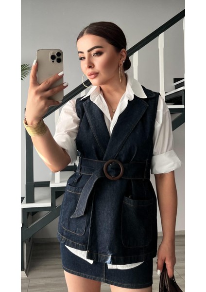 Lacivert Marka Model Kemerli Denim Yelek indirimleri