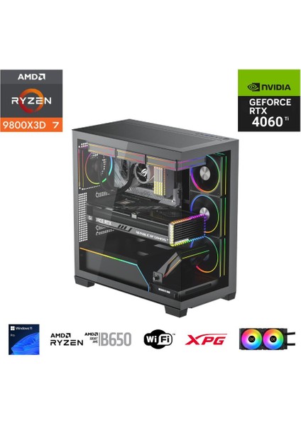 Ryzen 7 9800X3D 64G Ddr5 1tb M.2 RTX4060Tİ B650 Wıfı 750W 240M