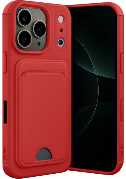 Apple iPhone 17 Pro Uyumlu Kartlıklı Kelvin Kapak Kırmızı