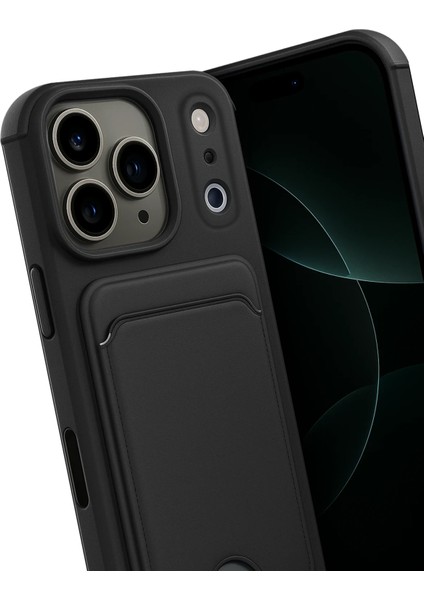Apple iPhone 17 Pro Max Uyumlu Kartlıklı Kelvin Kapak Siyah modelleri