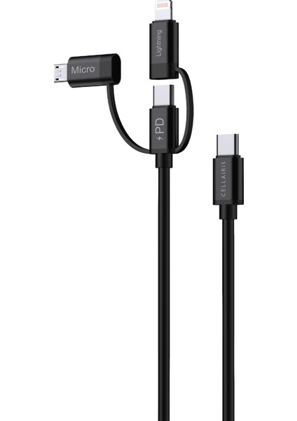 3'ü 1 Arada Power Delivery Şarj Kablosu - Siyah fiyatları
