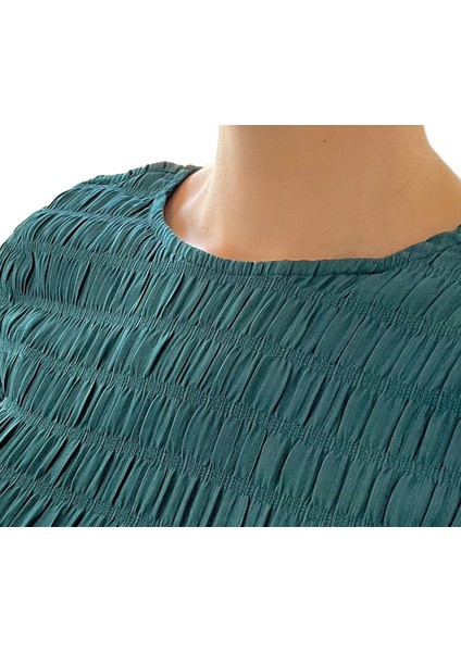 Gofreli Kısa Kollutexture Bluz