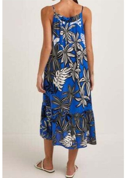 Kadın Yaprak Desenli Askılı Viskon Elbise fiyatları