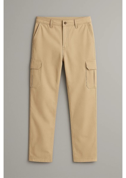 Erkek Yüksek Bel Kargo Cepli Krem Baggy Pantolon fiyatları