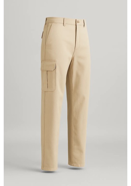 Erkek Yüksek Bel Kargo Cepli Krem Baggy Pantolon modelleri