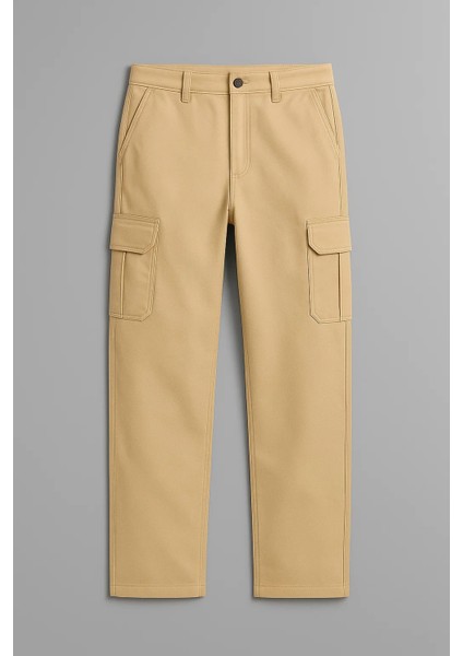 Erkek Yüksek Bel Kargo Cepli Krem Baggy Pantolon fırsatları