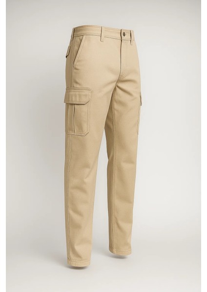 Erkek Yüksek Bel Kargo Cepli Krem Baggy Pantolon indirimleri