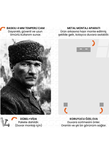 Zafer - Mustafa Kemal Atatürk - Ata Sözü Cam Tablo fırsatları