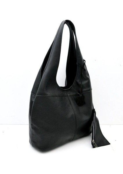 Randy Hakiki Deri Siyah Omuz Çantası