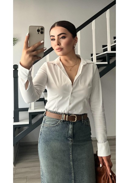 Beyaz Premium Vücuda Oturan Gömlek