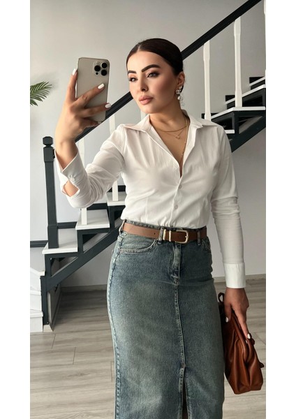 Beyaz Premium Vücuda Oturan Gömlek fırsatları