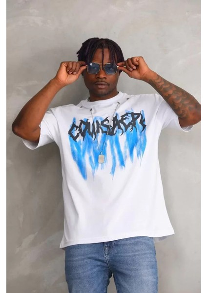 Unisex Oversize Kolye Dahil T-Shirt - Beyaz modelleri