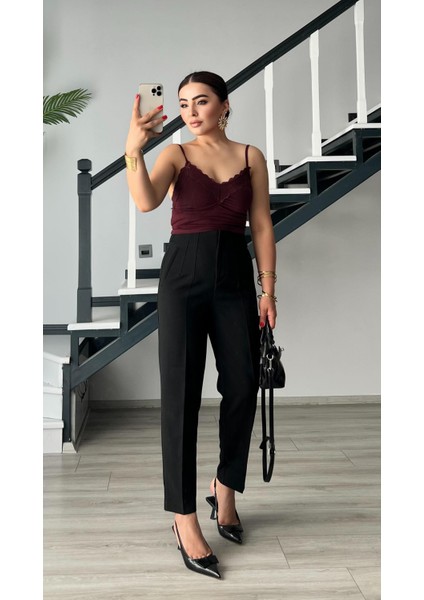 Siyah Flatolu Pantolon