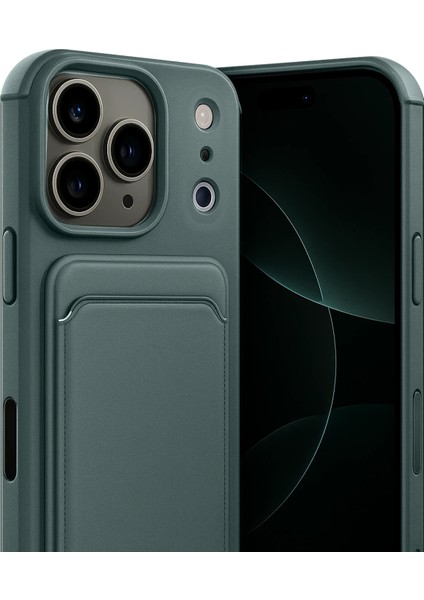 Apple iPhone 17 Pro Uyumlu Kartlıklı Kelvin Kapak Koyu Yeşil fiyatları