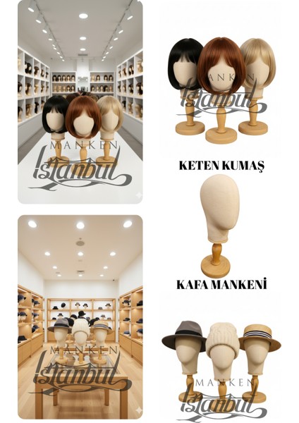 Kumaş Kaplı Polyester Kafa Mankeni Aksesuar Mankeni Şapka Mankeni Peruk Mankeni