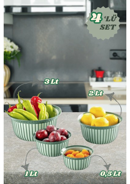 4 Parça Linea Yuvarlak Pratik Kase Çeyiz Seti 1X(500 Ml) 1x(1-2-3 Litre)