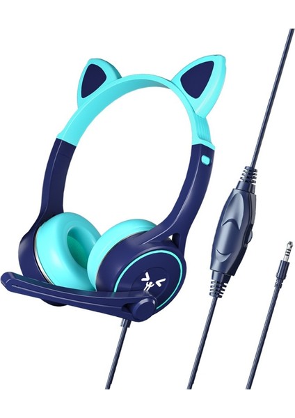 Karikatür Kedi Kulaklı Işıklı Kulaklıklar Sevimli Öğrenci Çocuk Bilgisayar Kulaklıkları Ulusal Karaoke Başa Takılan Ps5 Kulaklığı (Yurt Dışından)