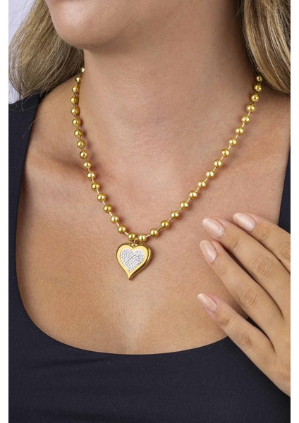 Altın Kaplama Top Zincir Kalp Kadın Çelik Kolye
