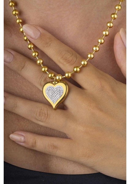 Altın Kaplama Top Zincir Kalp Kadın Çelik Kolye modelleri