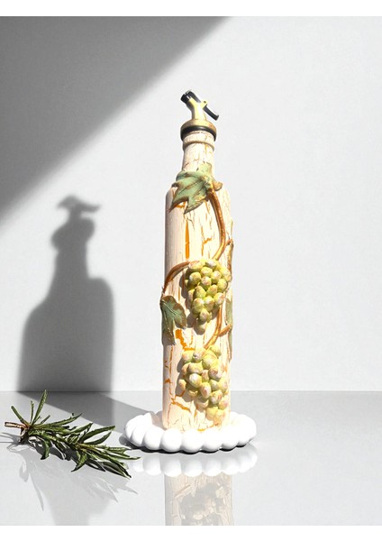500 ml Kil Kabartma Uygulama Sarı Üzüm Desenli El Yapımı Zeytinyağı & Üzüm Sirke Şişeleri