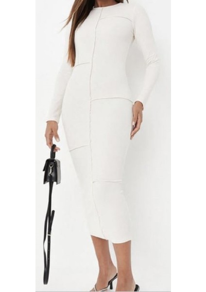 Ters Dikiş Detaylı Midi Elbise