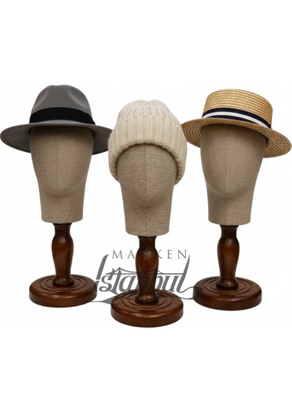 Kumaş Kaplı Ahşap Standlı Polyester Kafa Mankeni Aksesuar Mankeni Şapka Mankeni Peruk Mankeni fırsatları