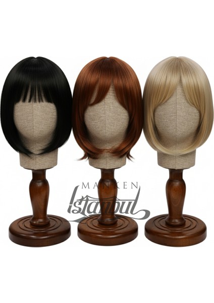Kumaş Kaplı Ahşap Standlı Polyester Kafa Mankeni Aksesuar Mankeni Şapka Mankeni Peruk Mankeni indirimleri