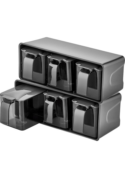 Standlı Kendinden Kapaklı 6 Adet Baharatlık Seti ( Kaşık Hediyeli )