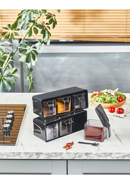 Standlı Kendinden Kapaklı 6 Adet Baharatlık Seti ( Kaşık Hediyeli ) fiyatları