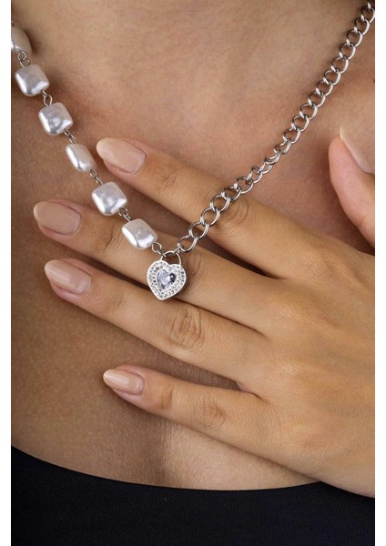 Beyaz Altın Kaplama Kalp Model Zincir Model Kadın Çelik Kolye fiyatları