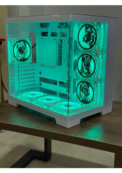 Gametech Anime Karakterli 7ARGB Fanlı Akvaryum Kasa Beyaz