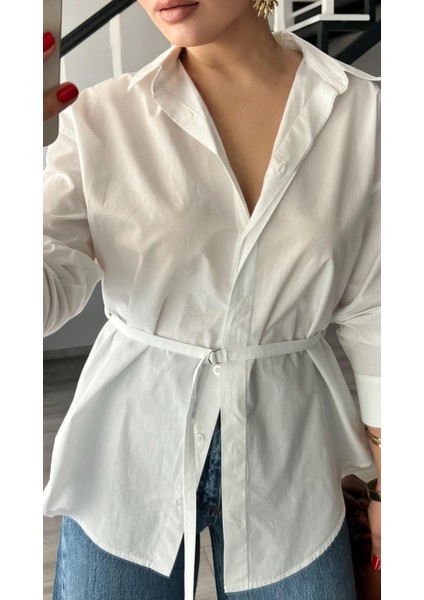 Beyaz Premium Kemerli Poplin Gömlek fiyatları