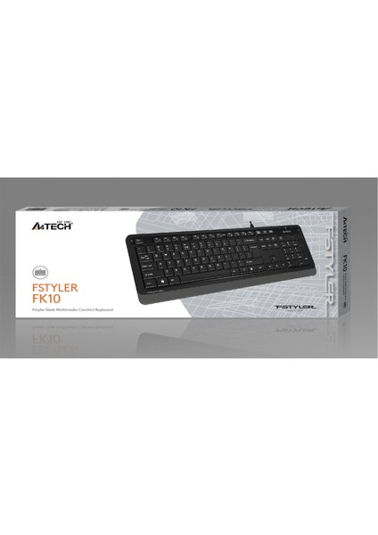 A4 Tech FK10 Q USB Fsytyler Gri Tr Fn-Multimedya Klavye