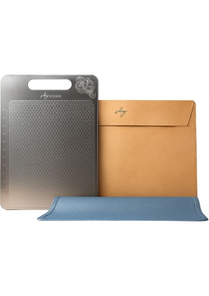 Özel Tasarımlı 304 Paslanmaz Çelik Kesme Tahtası 3lü Set (Saklama Kılıfı, Kesme Tahtası ve Silikon Kaydırmaz Mat)1,5 mm Kalınlık, 23 x 34 cm Yıkanabilir, Gıda Temasına Uygun, Hijyenik