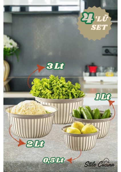 4 Parça Linea Yuvarlak Pratik Kase Çeyiz Seti 1X(500 Ml) 1x(1-2-3 Litre)