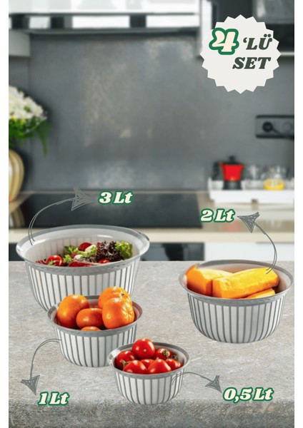4 Parça Linea Yuvarlak Pratik Kase Çeyiz Seti 1X(500 Ml) 1x(1-2-3 Litre)