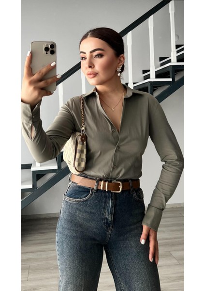 Çağla Yeşili Premium Vücuda Oturan Gömlek