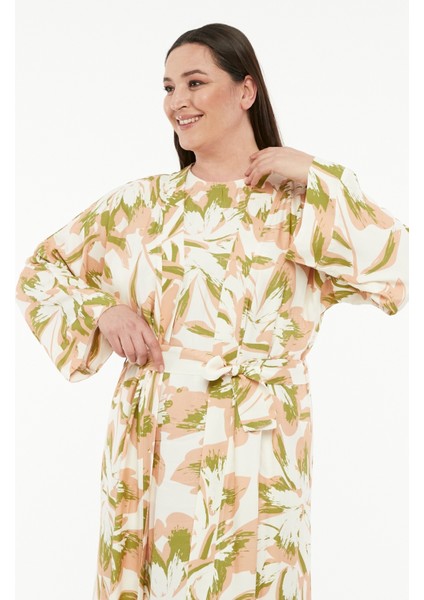 Pamuk Saten Kumaş Çiçek Desenli Abaya Takım