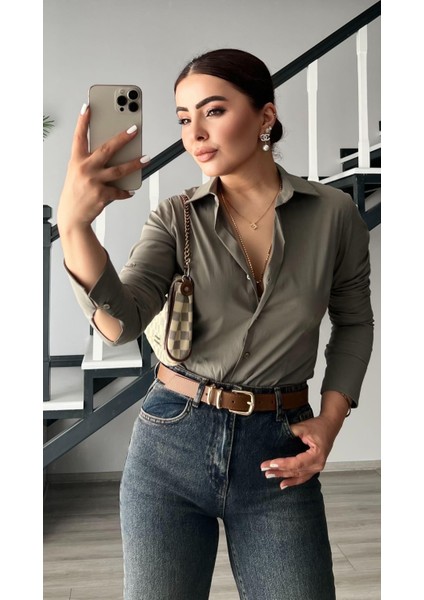 Çağla Yeşili Premium Vücuda Oturan Gömlek fırsatları
