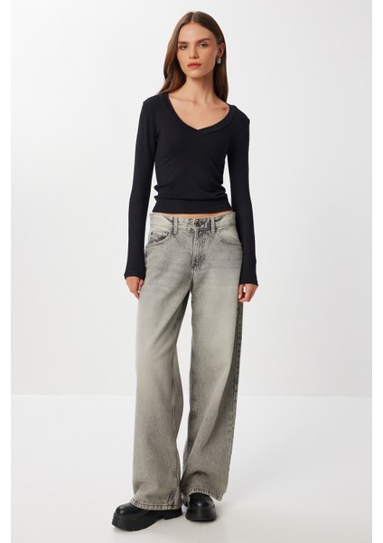 V Yaka Saran Basic Modal Bluz LMW0029 Siyah modelleri