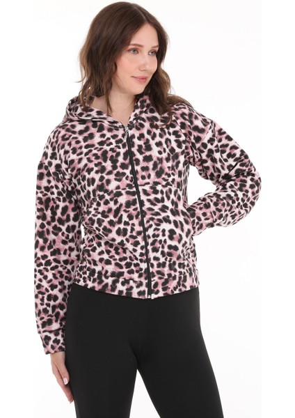 Kapüşonlu Fermuarlı Leopar Desen Üç Iplik Şardonlu Eşofman Üstü, Ceket modelleri