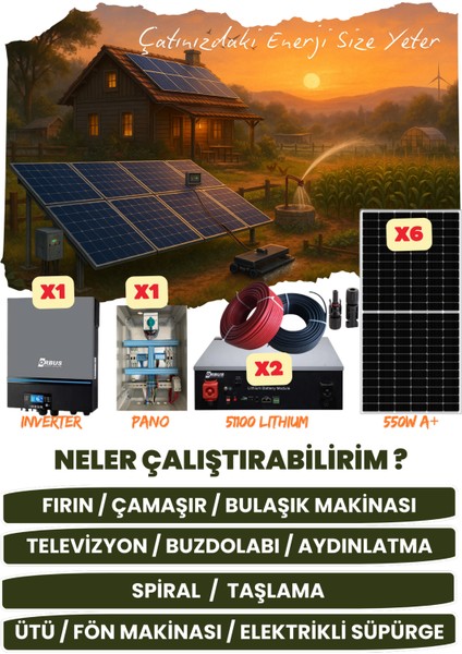11 Kw Monofaze Güneş Paneli Sistemi (3,3 Kwp/10,24 Kwh Depolama) - 6P11K2L-D