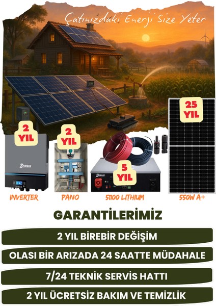 11 Kw Monofaze Güneş Paneli Sistemi (3,3 Kwp/10,24 Kwh Depolama) - 6P11K2L-D modelleri