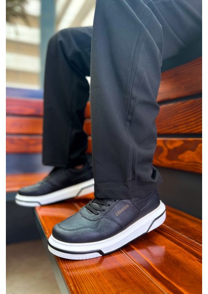 Signature Premium Bağcıklı Erkek Sneaker Siyah Beyaz