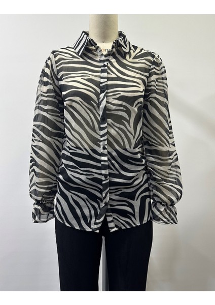 Zebra Baskılı Şifon Gömlek