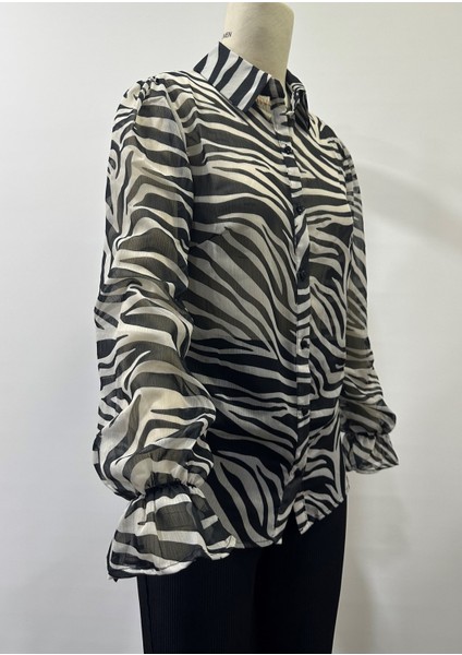 Zebra Baskılı Şifon Gömlek modelleri