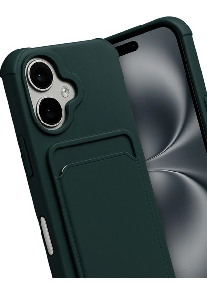 Apple iPhone 17 Uyumlu Kartlıklı Kelvin Kapak Koyu Yeşil modelleri