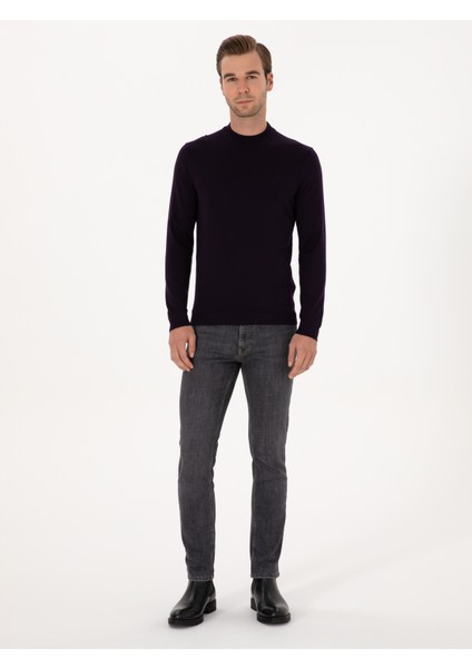 Erkek Mürdüm Slim Fit Yün Karışımlı Çeyrek Balıkçı Yaka Basic Triko Kazak 50315295-VR074 fırsatları