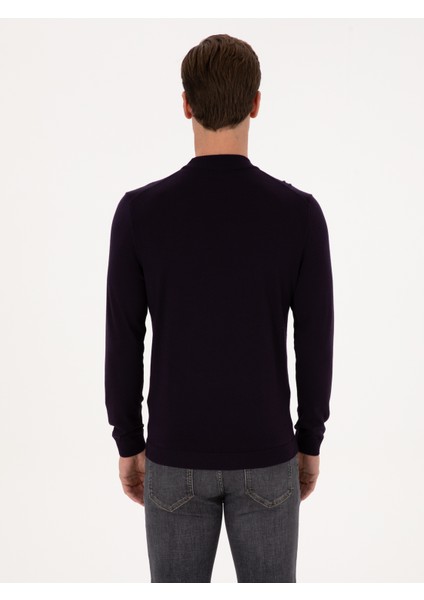 Erkek Mürdüm Slim Fit Yün Karışımlı Çeyrek Balıkçı Yaka Basic Triko Kazak 50315295-VR074 indirimleri