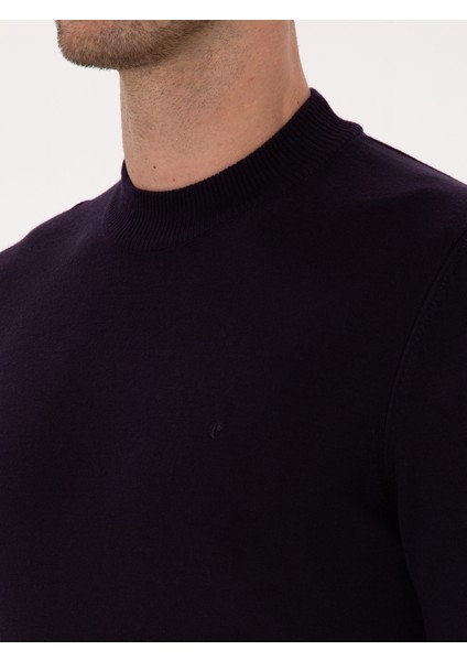 Erkek Mürdüm Slim Fit Yün Karışımlı Çeyrek Balıkçı Yaka Basic Triko Kazak 50315295-VR074